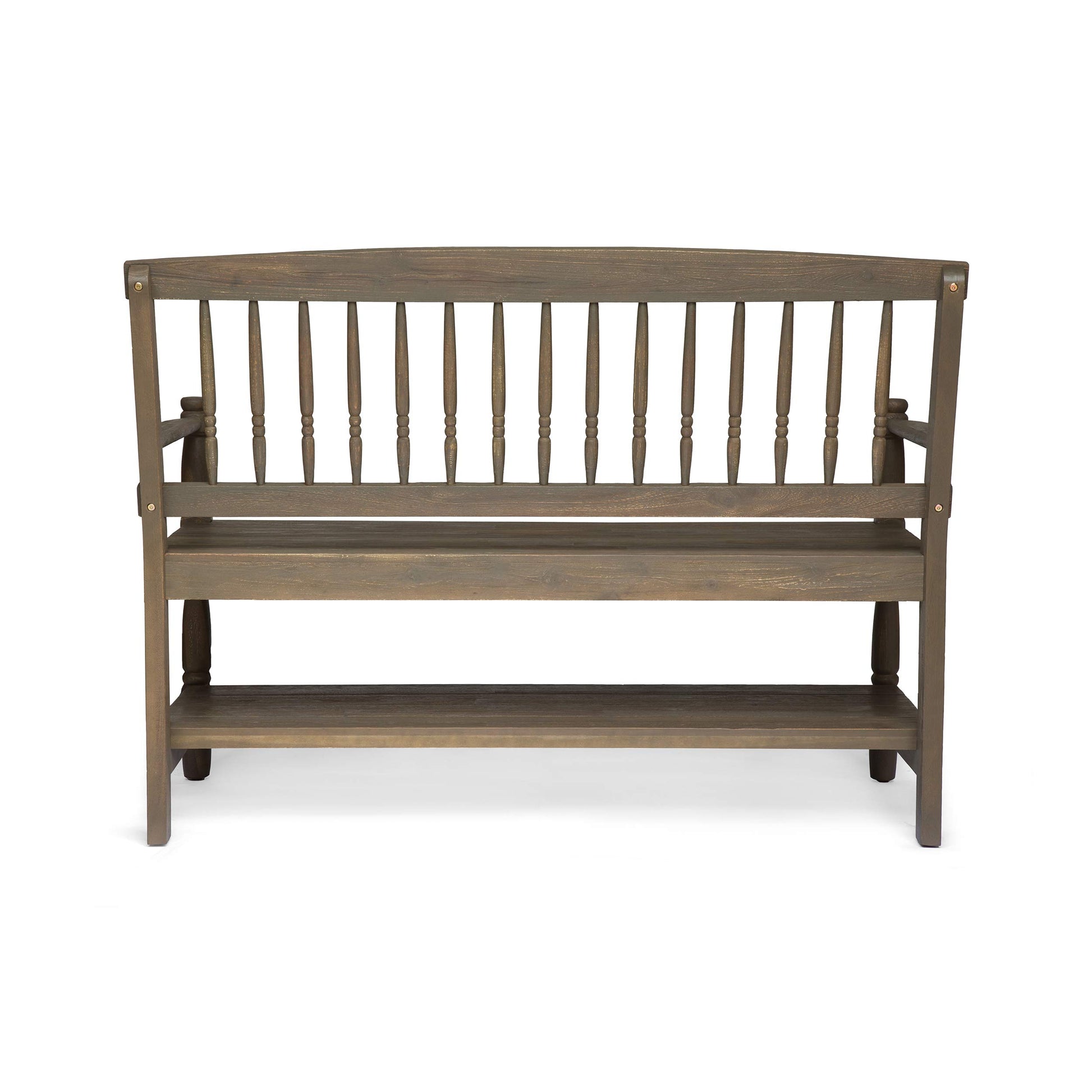 Christopher Knight Home Eddie Indoor Farmhouse Acacia Wood Bench with Shelf, Gray Finish - WoodArtSupply