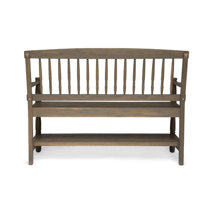 Christopher Knight Home Eddie Indoor Farmhouse Acacia Wood Bench with Shelf, Gray Finish - WoodArtSupply