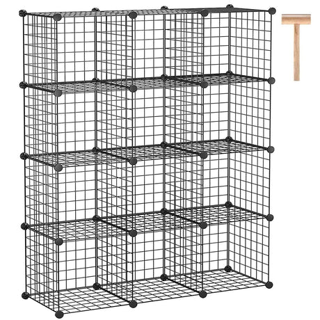 C&AHOME Wire Cube Storage, 12-Cube Storage Organizer Metal, C Grids Storage Bins Shelving, Modular Bookshelf Shelf, Closet Cabinet Ideal for Bedroom, Office 36.6”L x 12.4”W 48.4”H Black C&AHOME