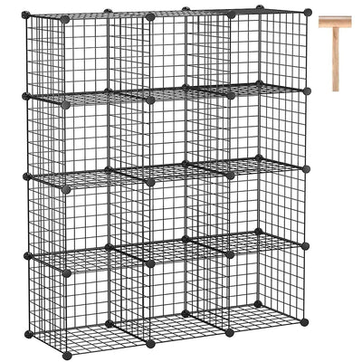 C&AHOME Wire Cube Storage, 12-Cube Storage Organizer Metal, C Grids Storage Bins Shelving, Modular Bookshelf Shelf, Closet Cabinet Ideal for Bedroom, Office 36.6”L x 12.4”W 48.4”H Black