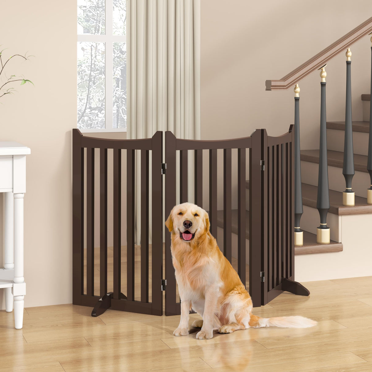 Yaheetech 36" H Extra Tall Freestanding Pet Gate 3-Panel Wooden Dog Fence with 2 Support Feet Folding Dog Gate for Indoor, Stairs, Doorways, Halls, Kitchen Wooden Pet Barrier Espresso, 60" L x 36" H Yaheetech