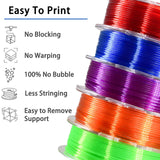 LOCYFENS PETG Filament 1.75mm, Clear Transparent Filament 5 Colors, 3D Printer Filament Bundle Multicolor, 1.75 PETG +/- 0.02mm, 3D Printing Red Green Blue Purple Orange 200g x 5 Spools LOCYFENS