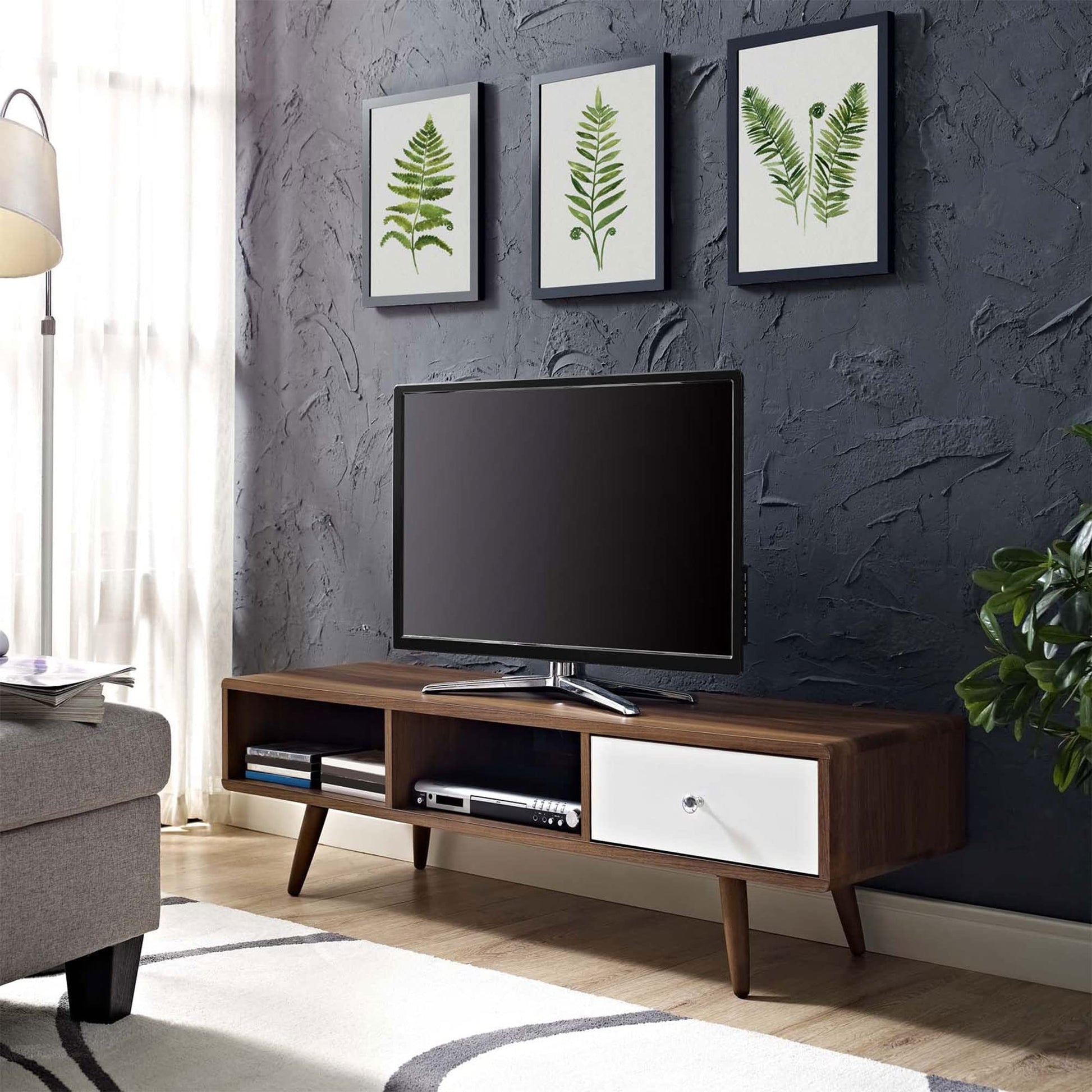 Modway Transmit, 55" TV Stand, Walnut White - WoodArtSupply