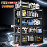 Welfiya 24" W Garage Shelving,5-Tier Heavy Duty Shelving Unit,3000LBS Adjustable Metal Storage Shelves,Storage Rack Units for Industrie,Shed,Warehouse,Basement,Black,24" W x 16" D x 63" H Welfiya