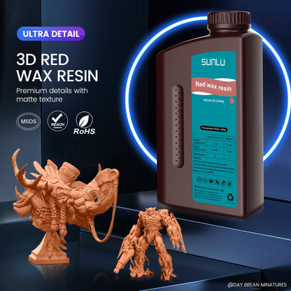 SUNLU 10K Red Wax 3D Printer Resin, Detail 3D Printing, High Precision, Fit Most LCD Printer, 2000G Red Wax Resin