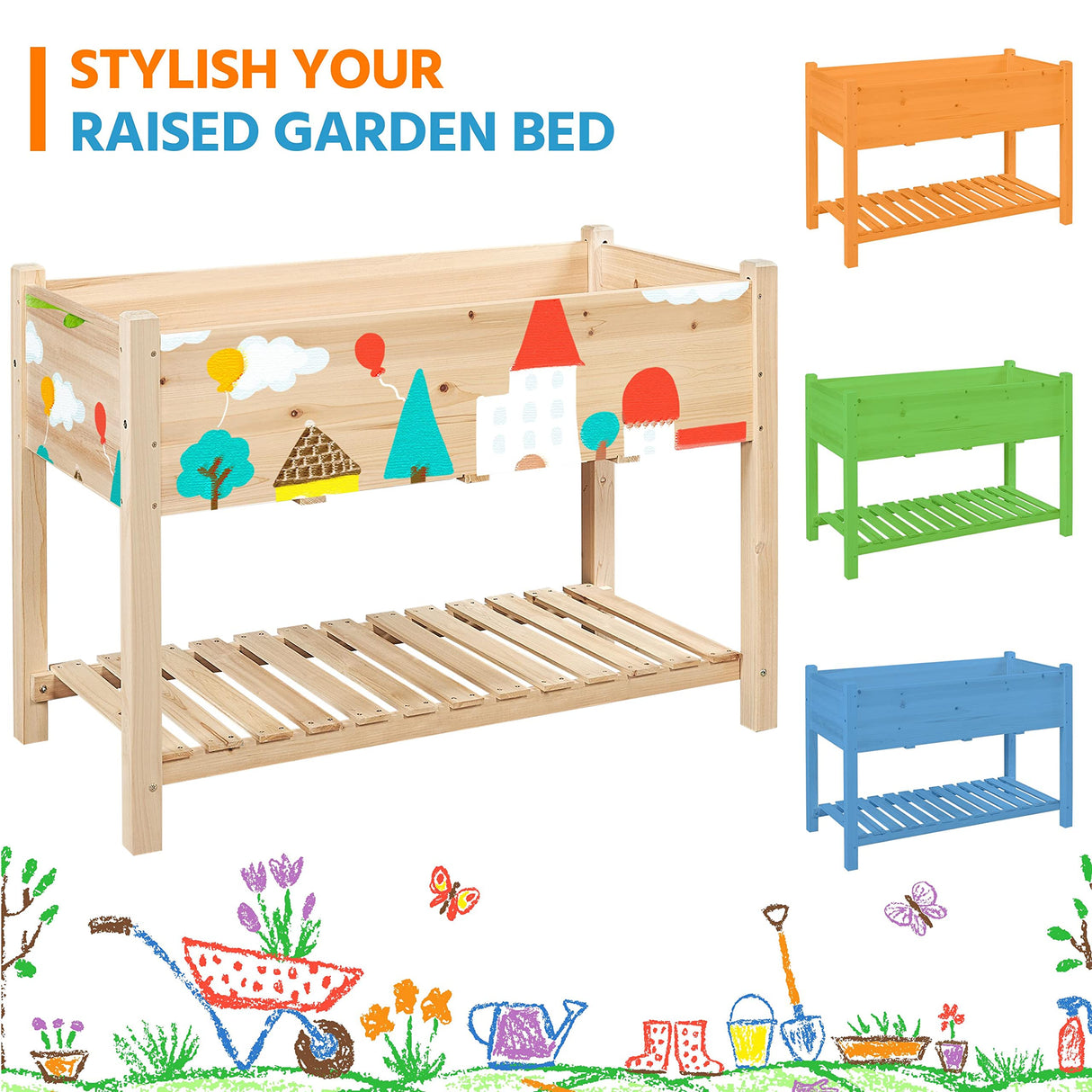 Yaheetech 47x23x32in Wooden Raised Garden Bed with Legs & Storage Shelf Horticulture Wooden Elevated Planter Box Vegetable Growing Bed for Flower/Herb/Backyard/Patio, 2pcs Yaheetech