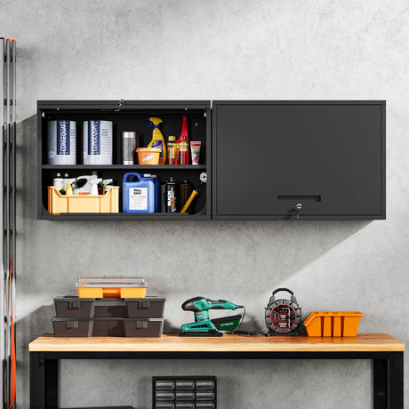 Yizosh Metal Garage Wall Cabinet with Doors and Shelves, Wall Mounted Metal Storage Cabinet, Floating Garage Tool Cabinet for Garage, Basement, Kitchen, Warehouse (Black, 21.6" H) Yizosh