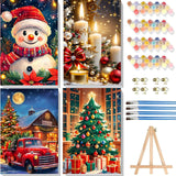 4 Pack Christams Paint by Numbers Kit for Adults with Frame and Wooden Easel, Christams Paint by Number Kit, Acrylic Painting Crafts for Home Decor Gift (7.8x11.8inch Snowman Candle Truck Tree) CRZMODE