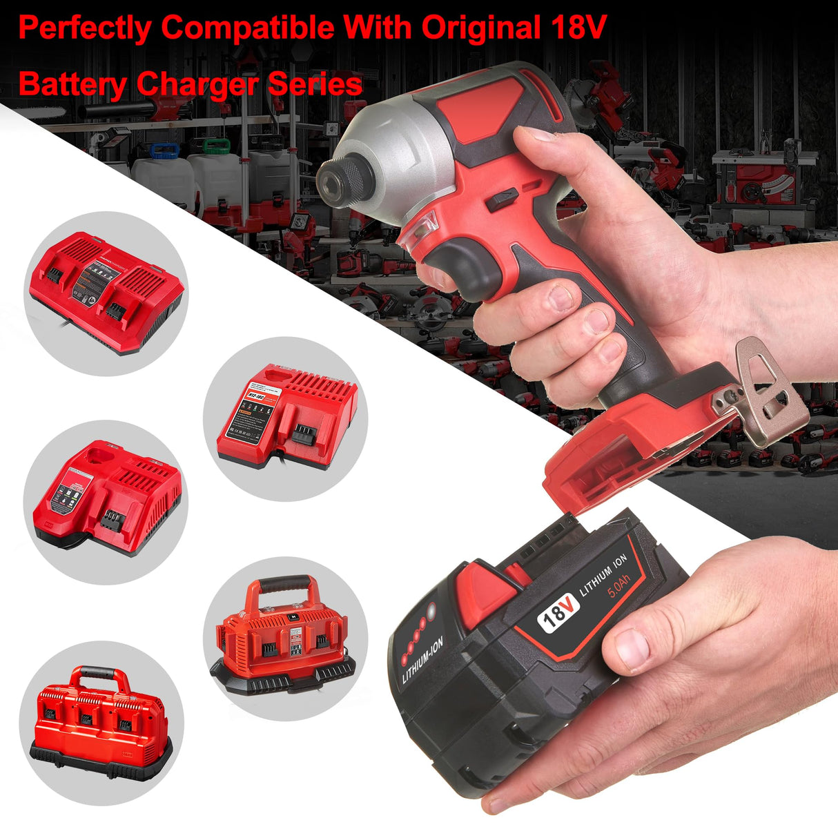 Worthmah 2 Pack 5.0Ah 18V Lithium Replacement Batteries Replacement for Milwaukee M18 Battery, Perfectly Compatible with Milwaukee 18-Volt Original Charger Worthmah