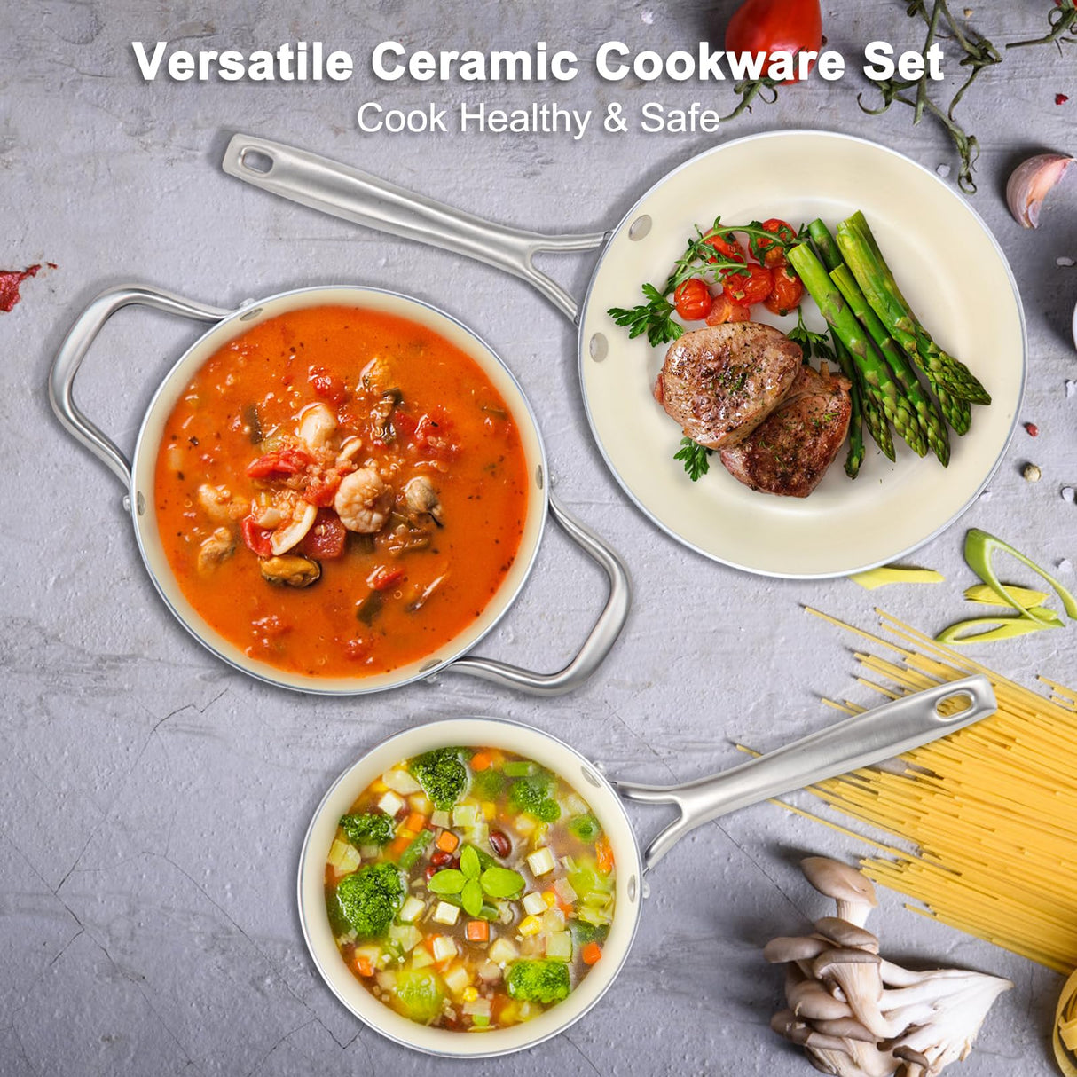 M MELENTA Pots and Pans Set, 7 Piece Nonstick Ceramic Cookware Set, Induction Kitchen Cookware Sets, Pots and Pans Non Stick with Oven Safe Handle, 100% PFOA Free, Blue M MELENTA