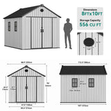 YITAHOME 8x10 FT Outdoor Storage Shed with Floor, Plastic Garden Shed for Bikes, Tools, Supplies, Waterproof Resin Shed with Lockable Doors, 2 Windows & 2 Vents for Patio, Backyard, 556 cu. Ft., Gray YITAHOME
