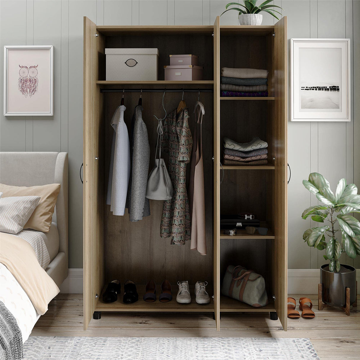 REALROOMS Basin Framed 3 Door Wardrobe, Natural REALROOMS