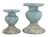 Creative Co-Op Large Distressed Blue Terracotta Pillar Candle Holder Creative Co-Op