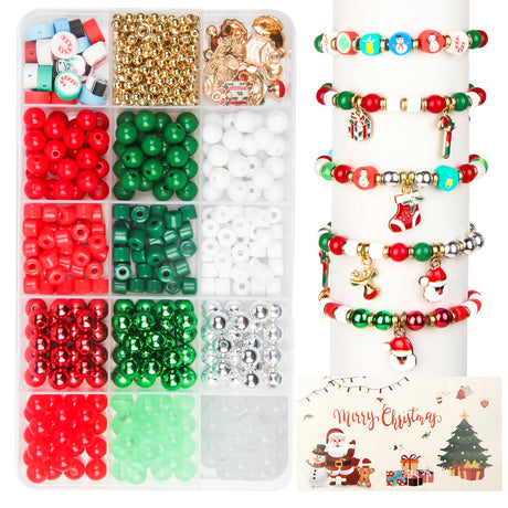 615PCS Christmas Beads for Jewelry Making, Red Green Beads for Bracelets Making Kit, Christmas Clay Beads Charms for Necklace Making Jewelry DIY Crafts Gifts for Girls Kids Adults Meafeng