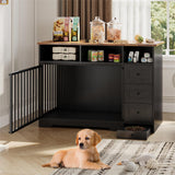 GarveeLife 48 Inch Large Dog Crate Furniture, Farmhouse Dog Kennel with Dog Bowl, 3 Drawers, 3 Open Drawers, Heavy Duty Dog Crate Table for Medium Small Dogs for Living Room, Entryway, Black GarveeLife