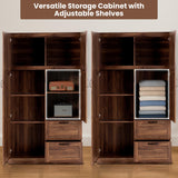 Naomi Home Storage Cabinet with 2 Barn Doors, 2 Drawers & Adjustable Shelves – Tall Wardrobe Closet Armoire for Bedroom, Living Room, or Utility Space – Brown Oak Finish Naomi Home