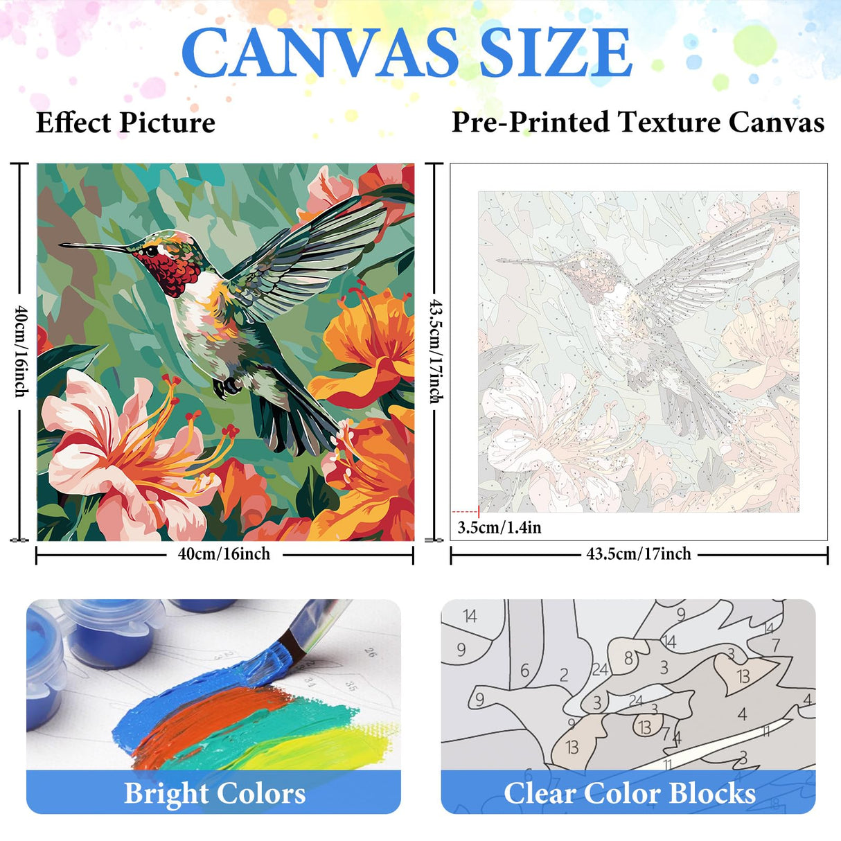 PRASIO Paint by Numbers Kit for Adults Beginner, Hummingbird Adult Paint by Number Kits on Canvas, DIY Acrylic Watercolor Oil Paint by Number for Adults for Home Decor Gift 16x16 Inch PRASIO