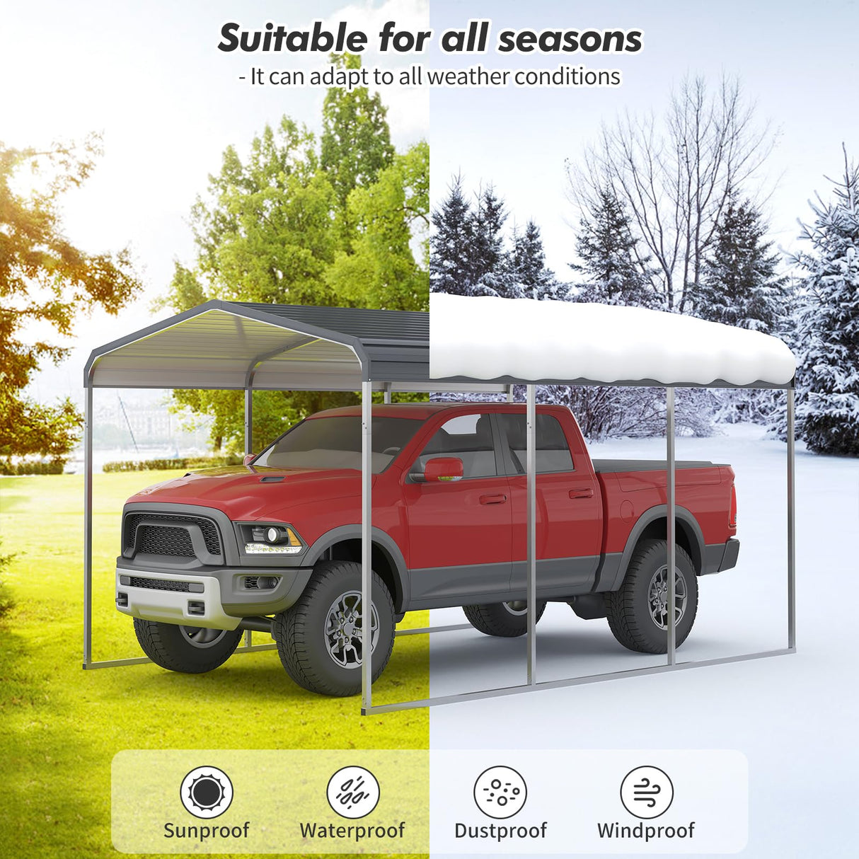 Outdoor Metal Carport, 10x15 Heavy Duty Carport, Car Shelter with Galvanized Metal Roof and Updated Frame, Canopy for Garage, Pickup, Boats and Tractors PhoenixCrest