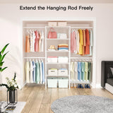 Ulif M2 Closet Organizer System, 5.9 Feet Height Mounted to the Wall Garment Rack with 4 Expandable Hanger Rods, 5 Shelves in 23.6" L x 14.5" W, Suit Total Space from 5.8-8.8 ft, White Ulif