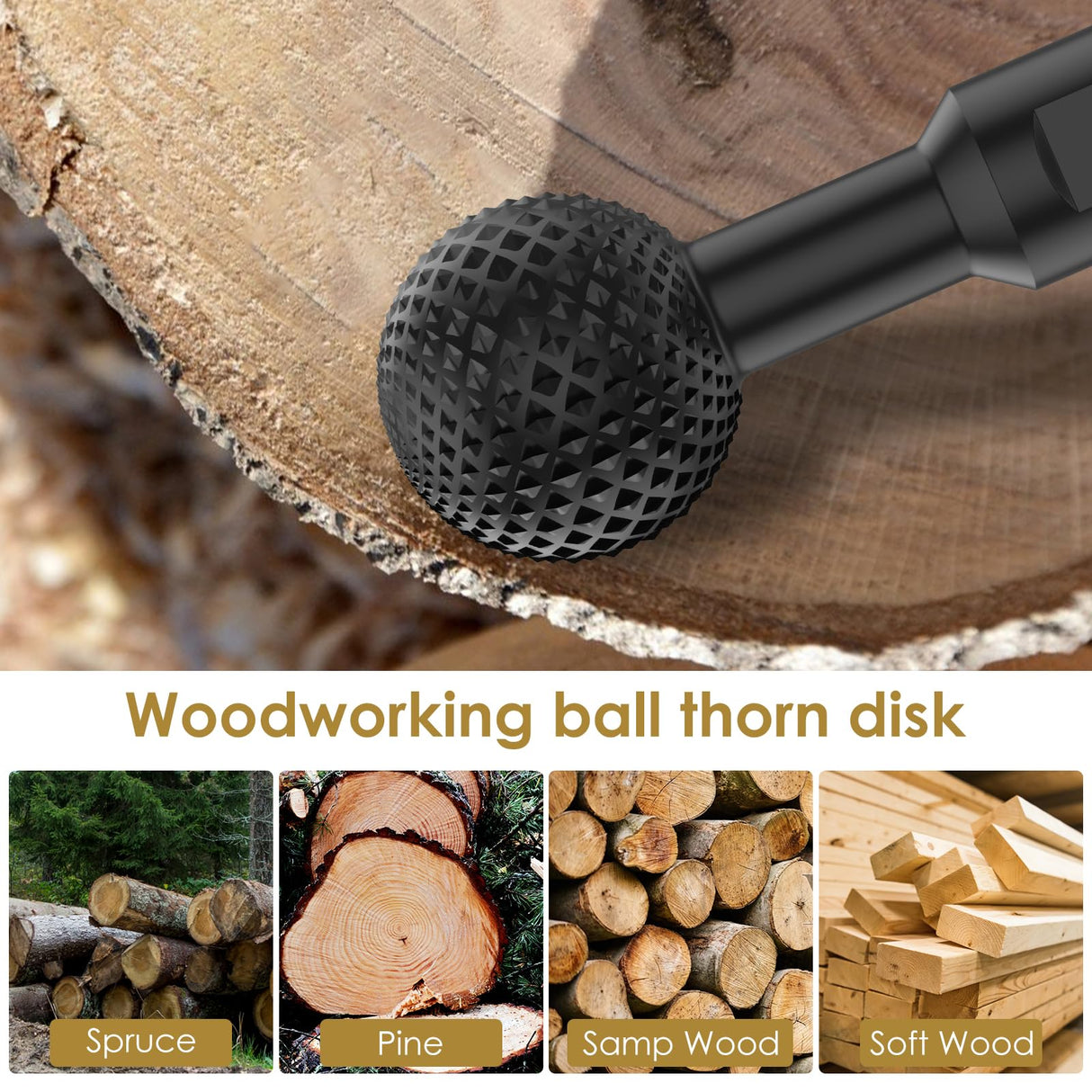GLMFAN Sphere Rotary Burr w 5/8-11 Threads for 4 1/2 and 5 In Angle Grinder Carbon Steel Ball Gouge Angle Grinder Attachments Power Carving Tools for Wood Carving Grinding Polishing Engraving (Black) GLMFAN