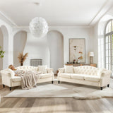 ATUMON 79" 2 Piece 3-Seater Velvet Chesterfield Sofa Couch for Living Room, Combination Sofa with 4 Pillows,Button Tufted Trimming Curved Backrest Rolled Arms with Black Legs, Beige ATUMON