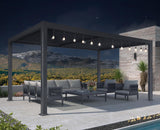 PURPLE LEAF Louvered Pergola with String Lights 9' x 14' Patio Aluminum Pergola with Independent Adjustable Rainproof Roof Hardtop Pergola for Outdoor Deck Garden Yard PURPLE LEAF