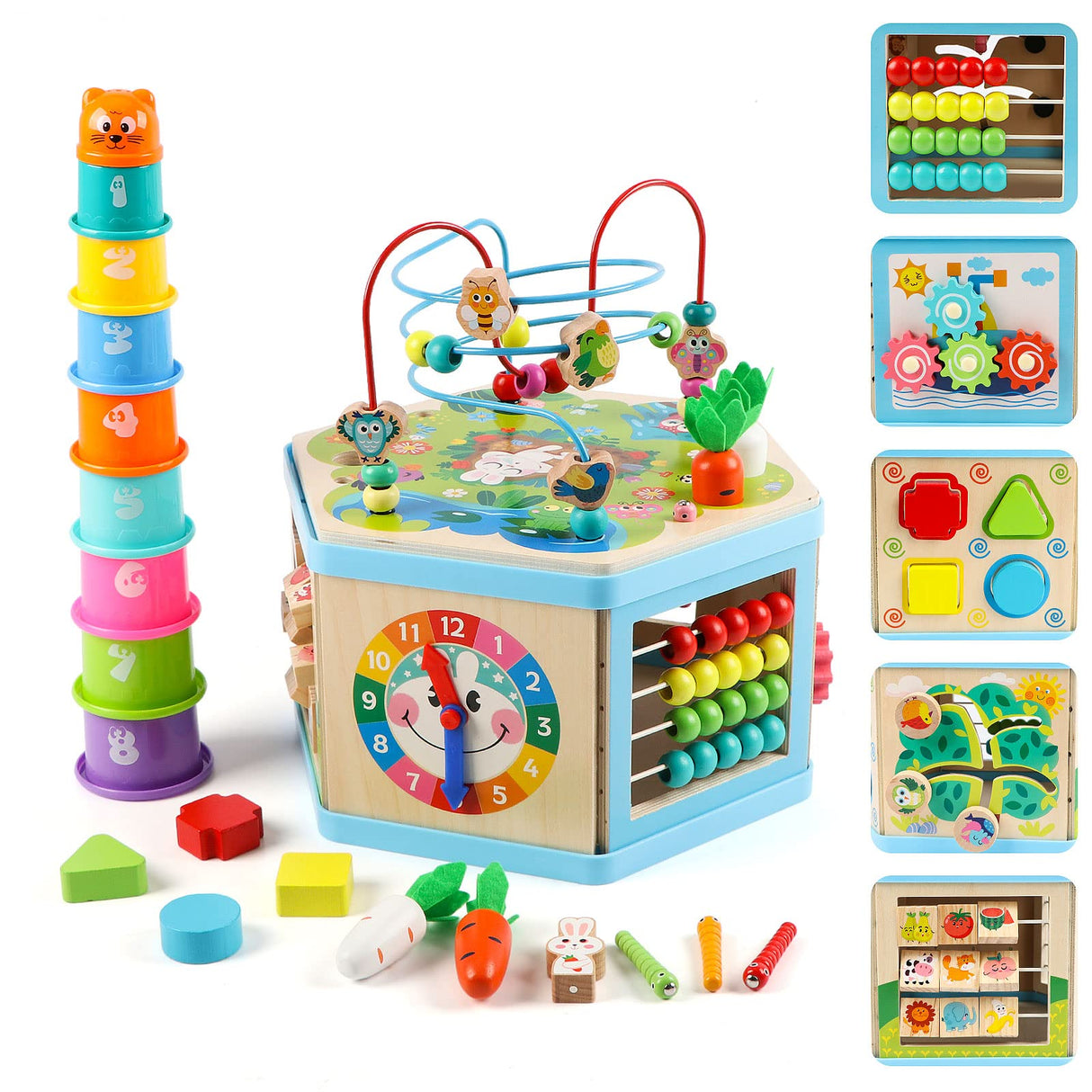 Vomocent Wooden Activity Cube for 1 Year Old Kids, Educational Learning Bead Maze for Toddler Age 1-3, Developmental Montessori Toys for 12-36 Months Boys Girls Gift Vomocent