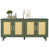 Homhedy Boho Cat Litter Box Enclosure for 2 Cats, Wooden Cat Washroom Furniture with Double Rattan Decorated Doors, Pet House,47.2”L x 19.7”W x 21.7”H, Green Homhedy