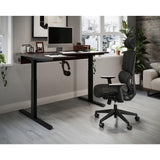 Realspace® Koru Electric 59" W L-Shaped Height-Adjustable Standing Desk with Integrated Power & Charging, Espresso Oak Realspace