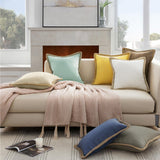 Phantoscope Pack of 2 Farmhouse Modern Spring Decorative Throw Pillow Covers Burlap Linen Trimmed Outdoor Pillows Tailored Edges Off White 18 x 18 inches, 45 x 45 cm Phantoscope