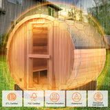 iDOTODO Outdoor Barrel Steam Sauna, 4-6 Person Wood Sauna Room with 6kw Harvia Electric Heater with Sauna Stone, Canadian Helmock Wooden Sauna, Sauna Accessories and Asphalt Shingle Roof (Red Ceder) iDOTODO