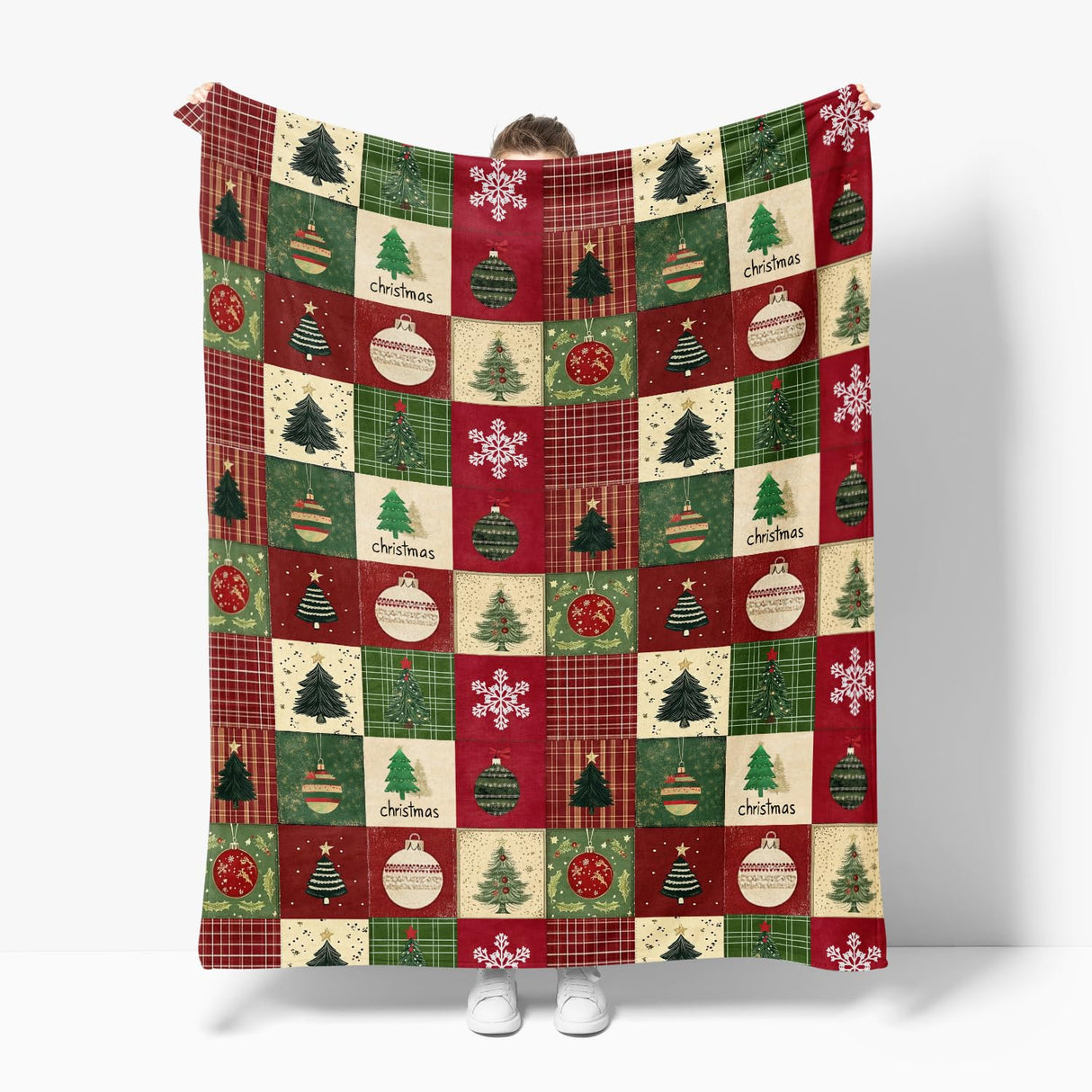 Horaldaily Christmas Flannel Blanket Throw, Red Green Checkered Tree Snow Ornaments Soft Fuzzy Plush Cozy Fleece Blankets for Couch Sofa Bed Lounging, Ideal Gifts for Kids Adults Wife Self, 50x60 Horaldaily