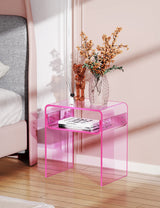 solaround Clear Acrylic End Table 2-Tier Bedside nightstand for Living Room Bedroom Home Decor (Pink) solaround