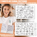 Patemby 50Pcs Water Soluble Embroidery Stabilizers, Stick and Stitch Embroidery Paper with Pre-Printed Flowers and Leaves Pattern Transfers for Hand Sewing Lover Beginners (Flower) Patemby