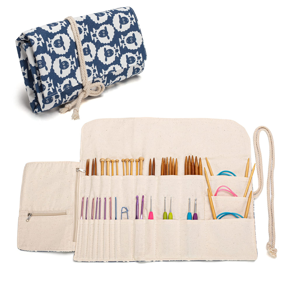 Teamoy Knitting Needles Holder Case(up to 11 Inches), Rolling Organizer for Straight and Circular Knitting Needles, Crochet Hooks and Accessories, Sheep - NO Accessories Included Teamoy