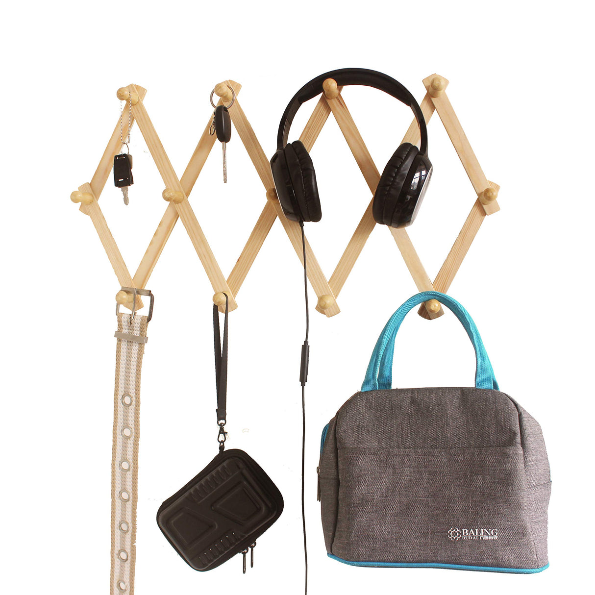 AMAPON Accordion Style Expandable Wall Wooden Coat Rack 13 Hooks (Pegs) Hang Hats Jackets Coffee Mug Purses Necklaces Towels Cap Leash Scarves Data Line Kitchenware AMAPON