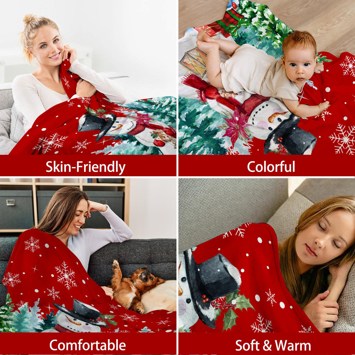 Christmas Blanket, Snowman Christmas Throw Blanket, Xmas Decorations for Home, Soft Red Snowman Blankets 50" X 60" pinata