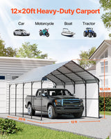 VEVOR Heavy Duty Metal Carport, 12' x 20' Outdoor Carport with Galvanized Steel Frame & Roof, Car Tent Garage Shade with Removable Sidewalls, Multi-Use Car Shelter for Pickup, Boat, Car & Tractors VEVOR