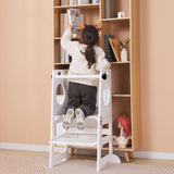 White Toddler Tower Step Stool for Kids Kitchen Stool Helper Toddler Standing Tower Foldable Toddler Table Kids Table and Chair Set 4 in 1 Montessori Helper Tower SHWWQUE