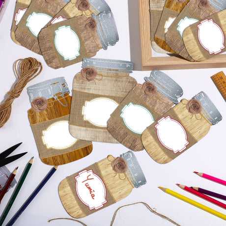 48 Pieces Mason Jar Farmhouse Name Tags Mason Jar Cutouts Paper Shabby Rustic Farm Classroom Decor for Bulletin Board School Wall Desks Student Teacher Cubby Classroom Decoration Nezyo