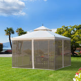 Outsunny 10' x 10' Patio Gazebo with Corner Frame Shelves, Double Roof Outdoor Gazebo Canopy Shelter with Netting for Patio, Wedding, Catering & Events, Cream White Outsunny