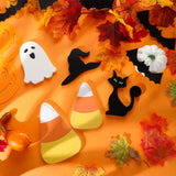 Yalikop 5 Pcs Halloween Table Centerpieces Ghost Black Cat Witch Hat Candy Corn Wooden Tiered Tray Sign Standing Tabletop Signs for Halloween Home Rustic Farmhouse Decor Yalikop