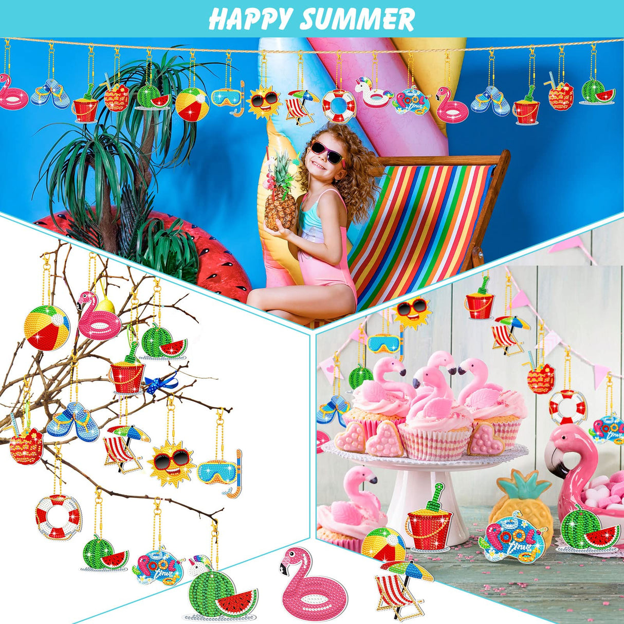 12 Pieces Summer Diamond Painting Keychain 5D DIY Diamond Painting Kit Summer Hanging Diamond Art Kits Diamond Art Summer Ornaments for Kids Summer Crafts Family Decor (Summer Style) Ferraycle