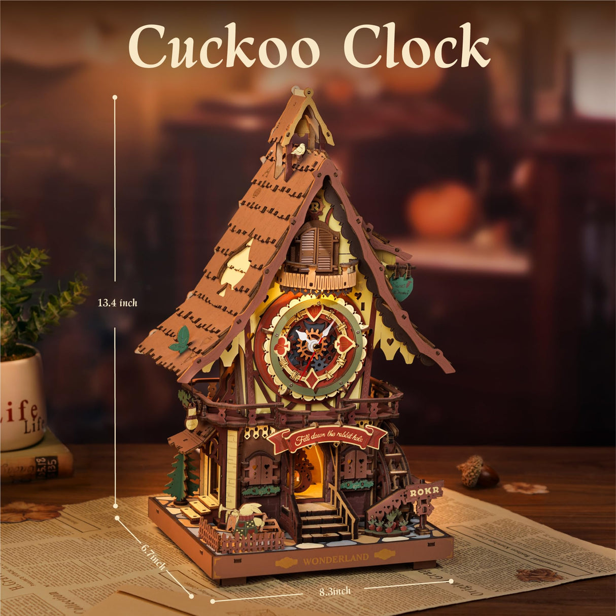 ROKR 3D Wooden Puzzles for Adults, Cuckoo Clock Model Kit, Room Home Decor DIY Watch Making Kit Functional Mechanical Building Toys, Hobbies Birthday Christmas Day Gifts for Men Women Kids 14+ ROKR