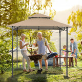COBANA Grill Gazebo 8’x 5’ Outdoor Patio Backyard BBQ Grill Shelter Double Tiered Soft Canopy Top with Steel Frame and Bar Counters, Beige COBANA