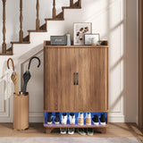 Maupvit 6-Tier Shoe Cabinet with Fluted Sliding Tambour Doors, Entryway Shoe Storage Cabinet with Led Light & Open Storage, 4 Adjustable Shelf, Shoes Rack Organizer for Entryway, Hallway, Living Room Maupvit