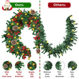 Mduvoz Christmas Garland, 12FT Prelit Christmas Garland with 100 LED Lights, Greenery Xmas Garland with 20 Pine Cones 90 Red Berry Christmas Decoration for Indoor Outdoor Home Mantel Fireplace Mduvoz