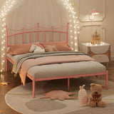 Weehom Full Size Bed Frame with Headboard, Metal Platform Bed for Kids Adults Easy Assembly Under Bed Storage Space Heavy Duty Steel Slat Support No Box Spring Needed, Pink Weehom