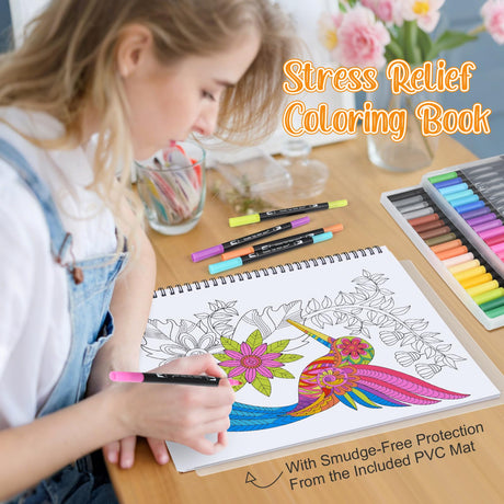 Adult Coloring Book Set for Women: Coloring Books for Adults Relaxation with 36 Colors Mrakers, Spiral Stress Relief Coloring Book with 30 Pattern Included Inspirational Flower Mandala, Gift for Women Asten