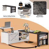 Wildhome 48" Farmhouse Lift Top Coffee Table with Charging Station,Foldable L-Shaped Cocktail Table with Hidden Storage Compartment,Lifting Tabletop and Storage Rack for Living Room,Office,White Wildhome